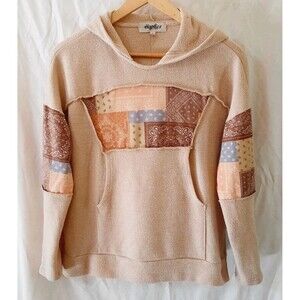 Haptics By Holly Harper Womens Small Whimsical Earthtones Patchwork Hoodie